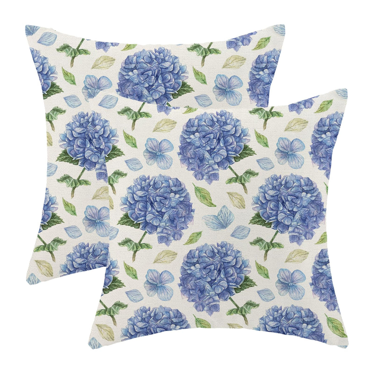 AEIOAE Spring Pillow Covers 18x18 Inch Set of 2,Blue Teal Wild Flower Plant Throw Pillows Case,Seasonal Floral Outdoor Decorative Square Linen Farmhouse Decor Cushion Covers for Home Sofa Bed Couch