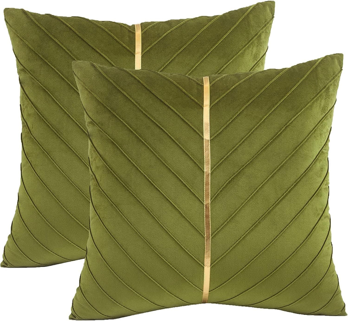 Velvet Throw Pillow Covers 18x18 Pack of 2 Gold Decor Olive Green