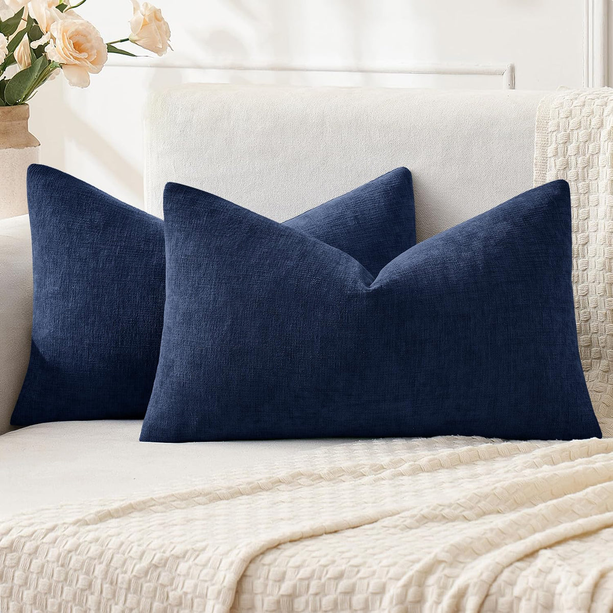 MIULEE Blush Pink Chenille Couch Throw Pillow Covers, 18x18