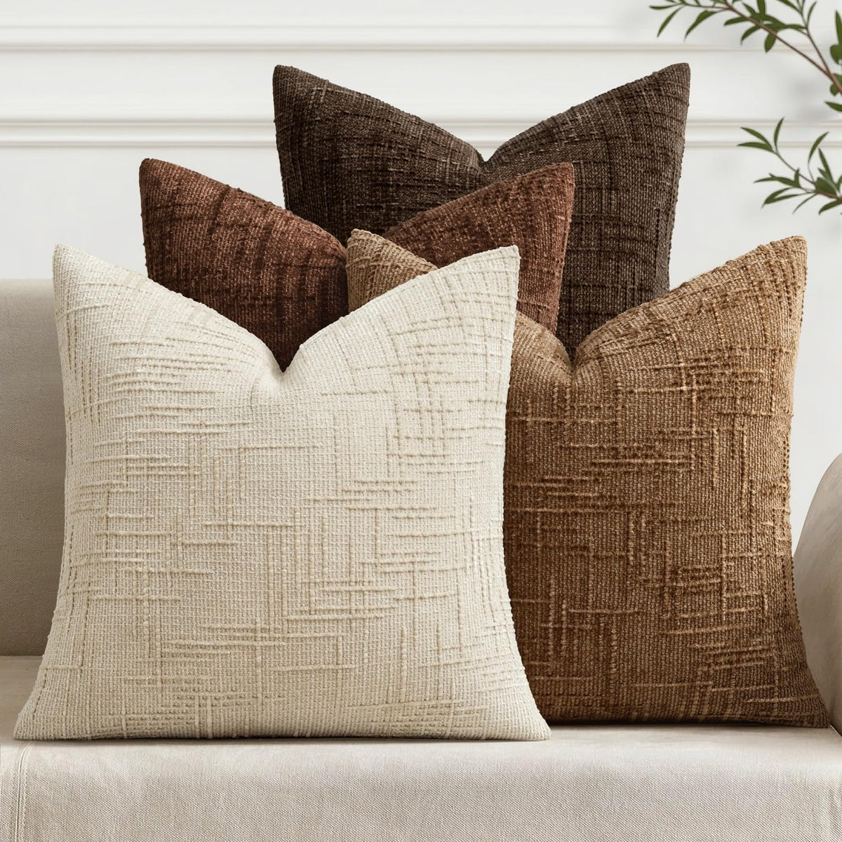 MIULEE Texture Chenille Decorative Throw Pillow Covers Neutral Beige 18x18