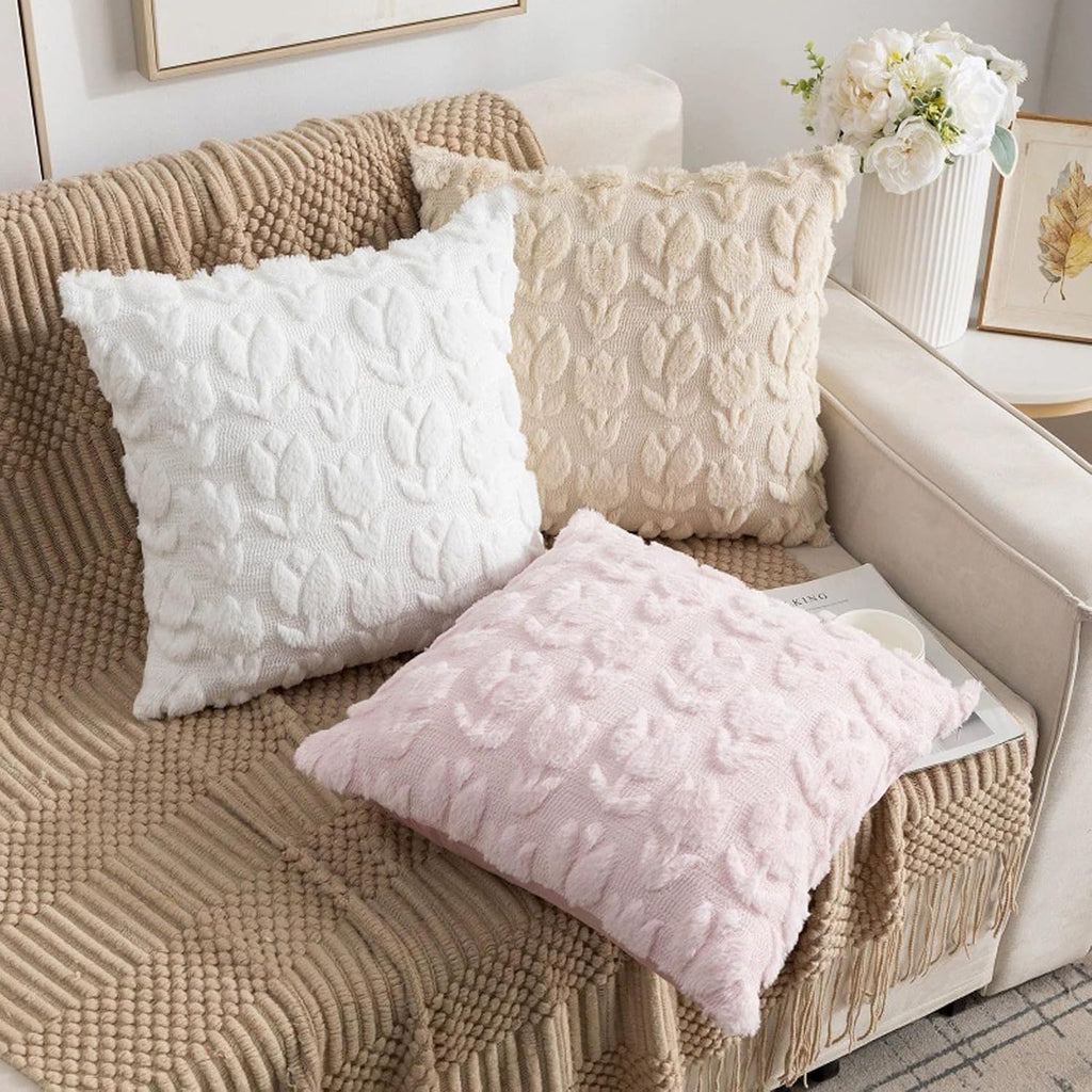Starella Beige Decorative Pillow Cover 18"x18" Tulip Throw Pillow Cases Plush 2 Pack Cushion Covers for Couch Sofa Chair Home Living Bed Room Decor