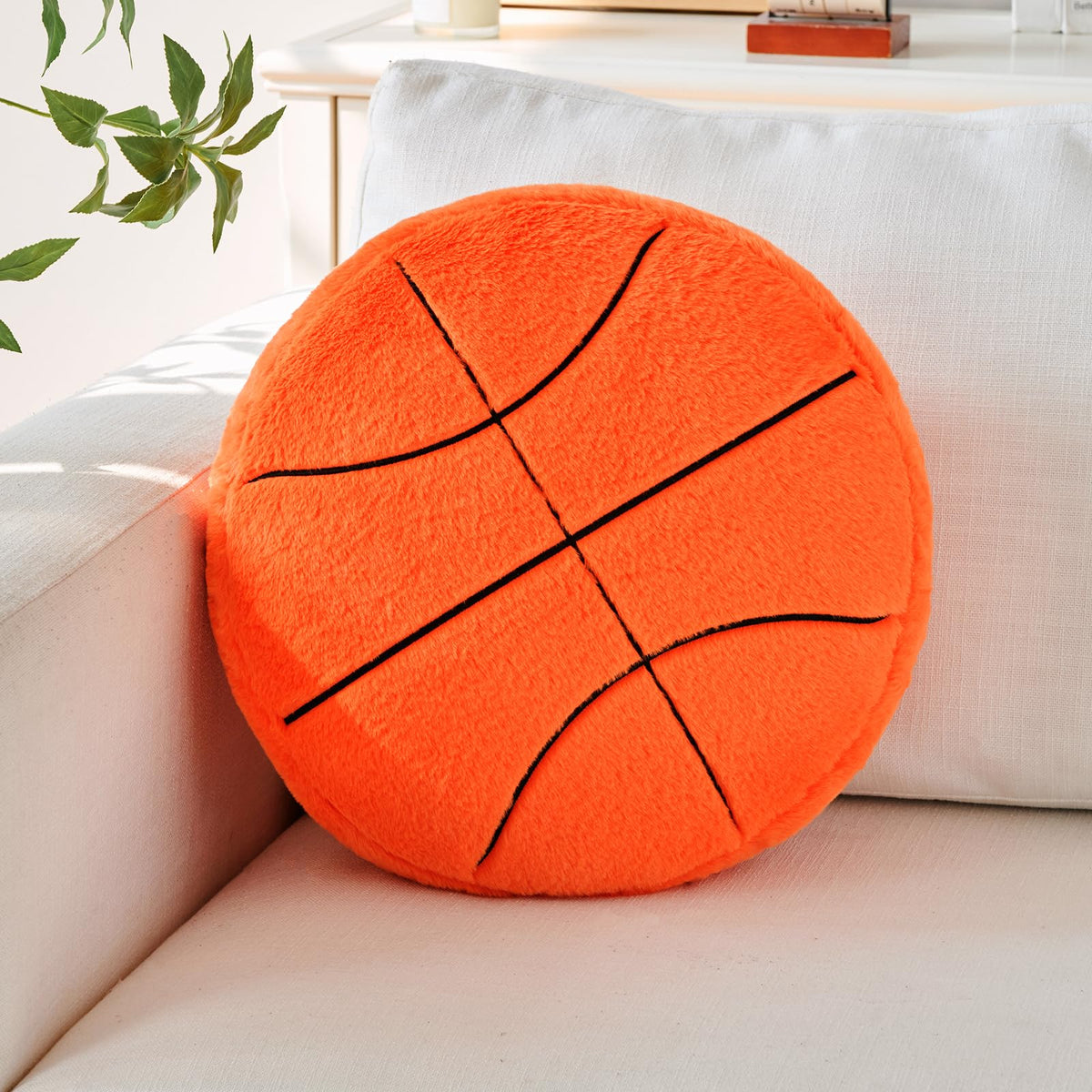 Soccer Pillow,12" Soccer Shaped Pillow Floor Cushion Seating Cushion with Faux Rabbit Fur,Round Soccer Throw Pillow Room Décor for Sofa Couch Living Room (Red)
