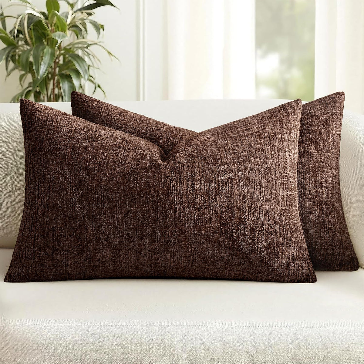 MIULEE Couch Pillow Covers Textured Chenille Home Decor 20x20 Navy Blue