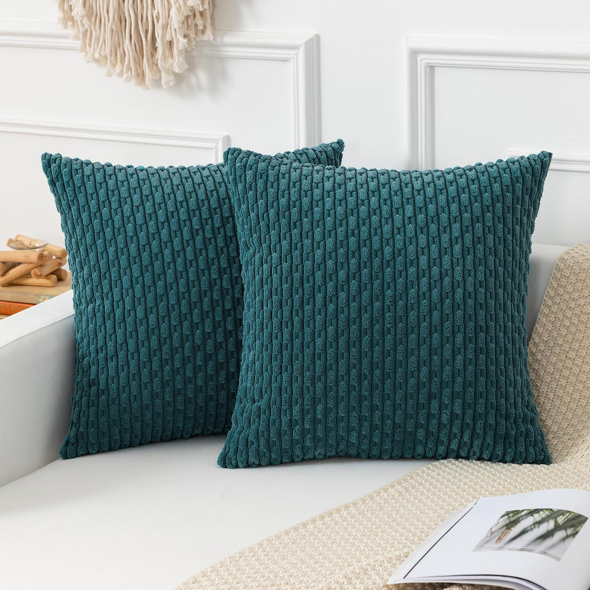 Kevin Textile Soft Corduroy 18x18 Inch Pillow Covers 2 Pack, Dark Green