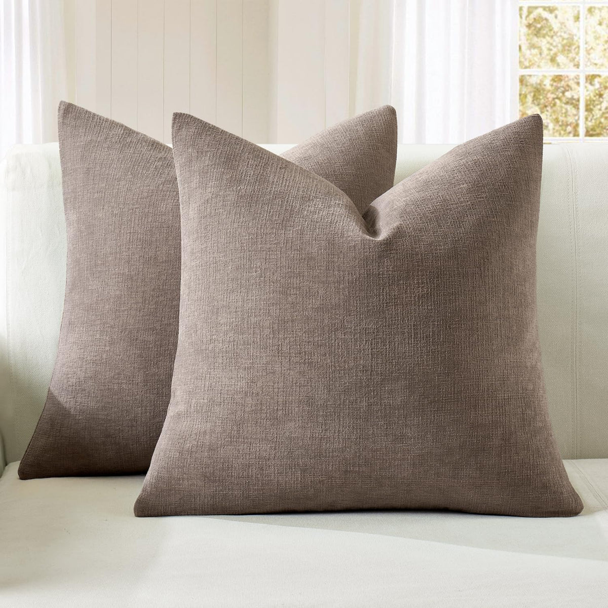 MIULEE Blush Pink Chenille Couch Throw Pillow Covers, 18x18