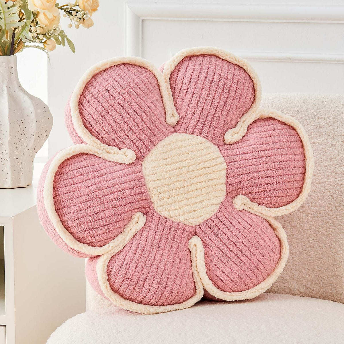 Kcvvcr Flower Pillow, Soft Shaped Floor Cushion, Decorative Throw Pillow, Seating Cushion, Plush Room Decor Pillows for Sofa Couch Bed (13.7 Inch, Ivory)