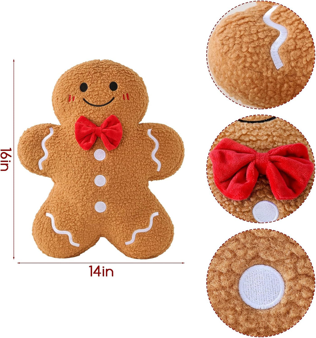 Christmas Decorations Indoor Throw Pillows: Cute Teddy Fleece Gingerbread Man Couple Christmas Pillows, Soft Stuffed Gingerbread Cushions Xmas Decor for Kids Home Sofa Bed Office Couch Living Room