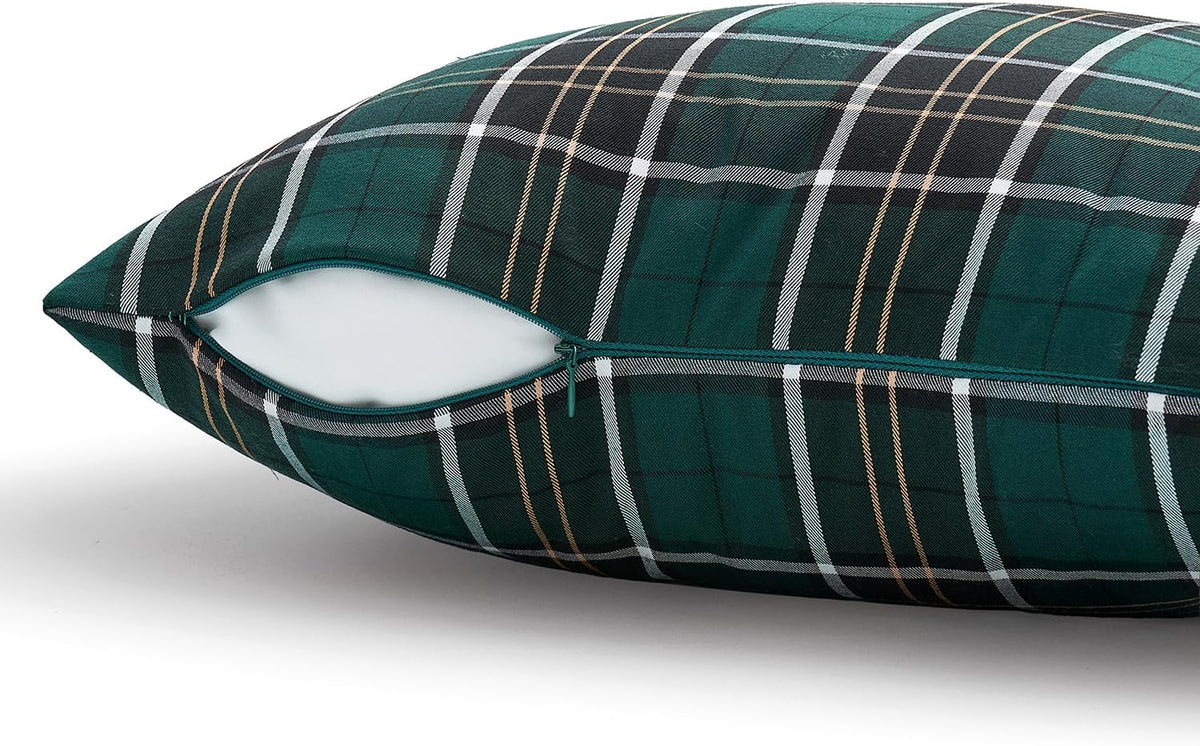 VISIONTEX Christmas Plaid Pillow Covers 18x18 Inch, Green Tartan Set of 2