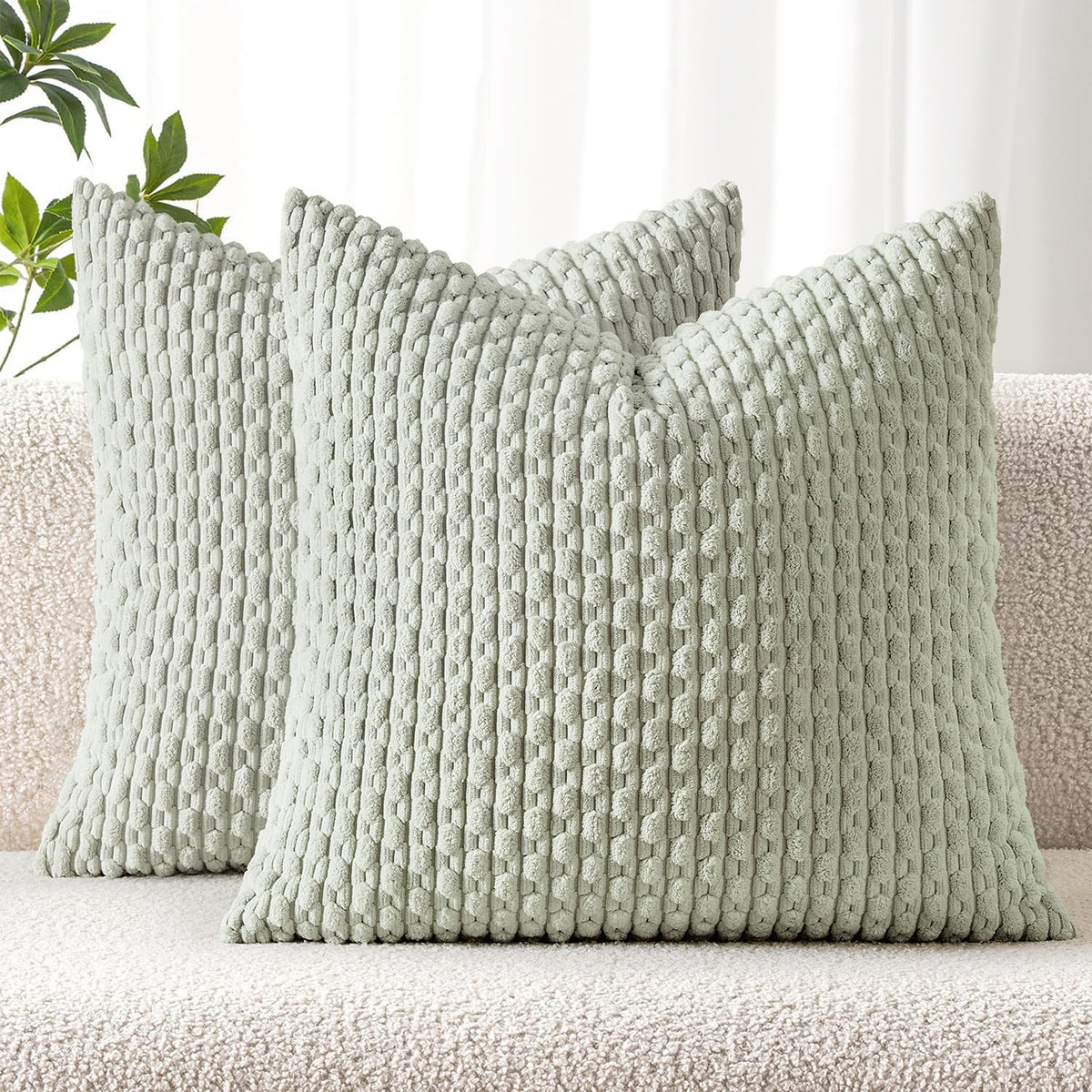 MIULEE Decorative Throw Pillow Covers 20x20 Sage Green Textured Corduroy