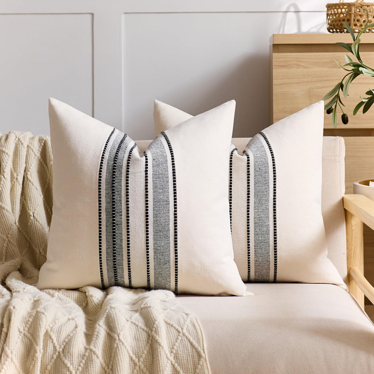 KINDREX Striped Linen Decorative Throw Pillow Covers 18x18 Navy Blue