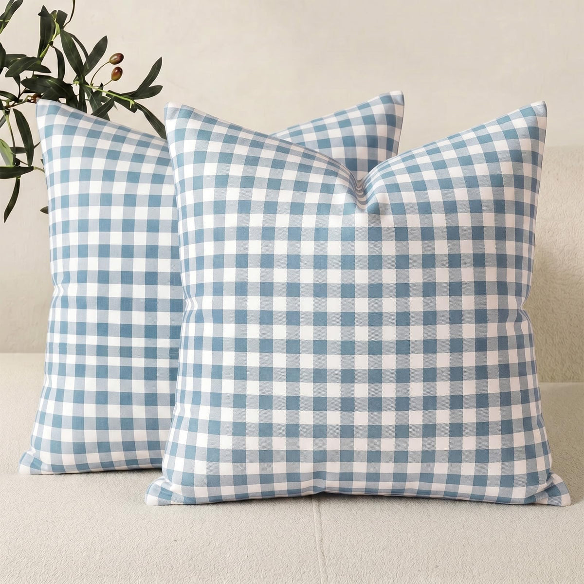 Farmhouse Brown Gingham Checkered Plaid Throw Pillow Covers 20x20 Set of 2