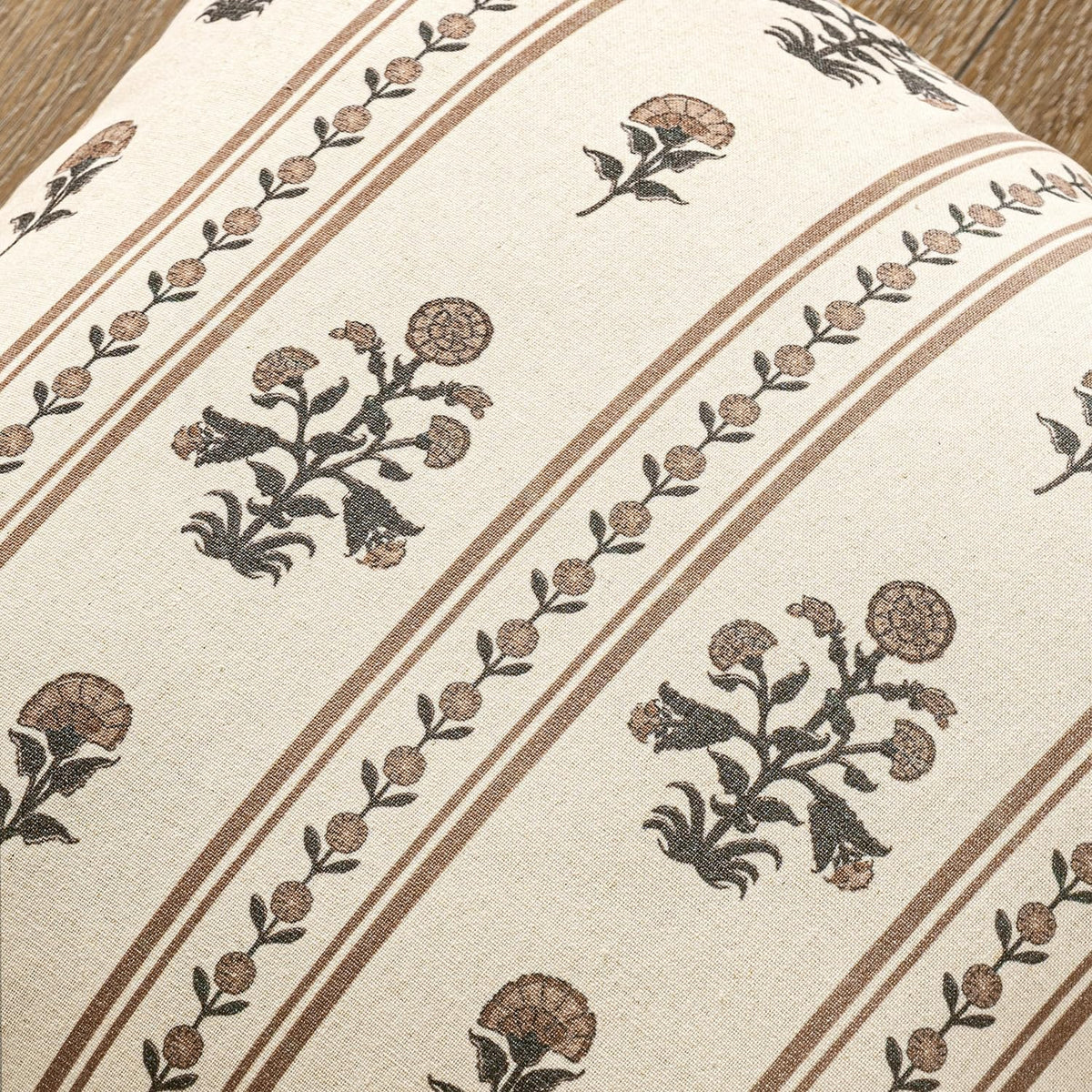 Striped Floral Throw Pillow Covers 18x18 Inch Set of 2 Brown