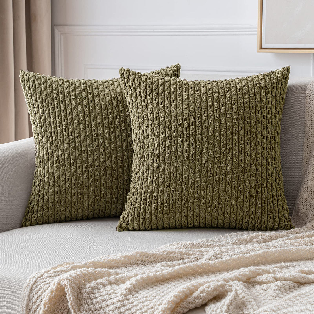 MIULEE Decorative Throw Pillow Covers 20x20 Sage Green Textured Corduroy