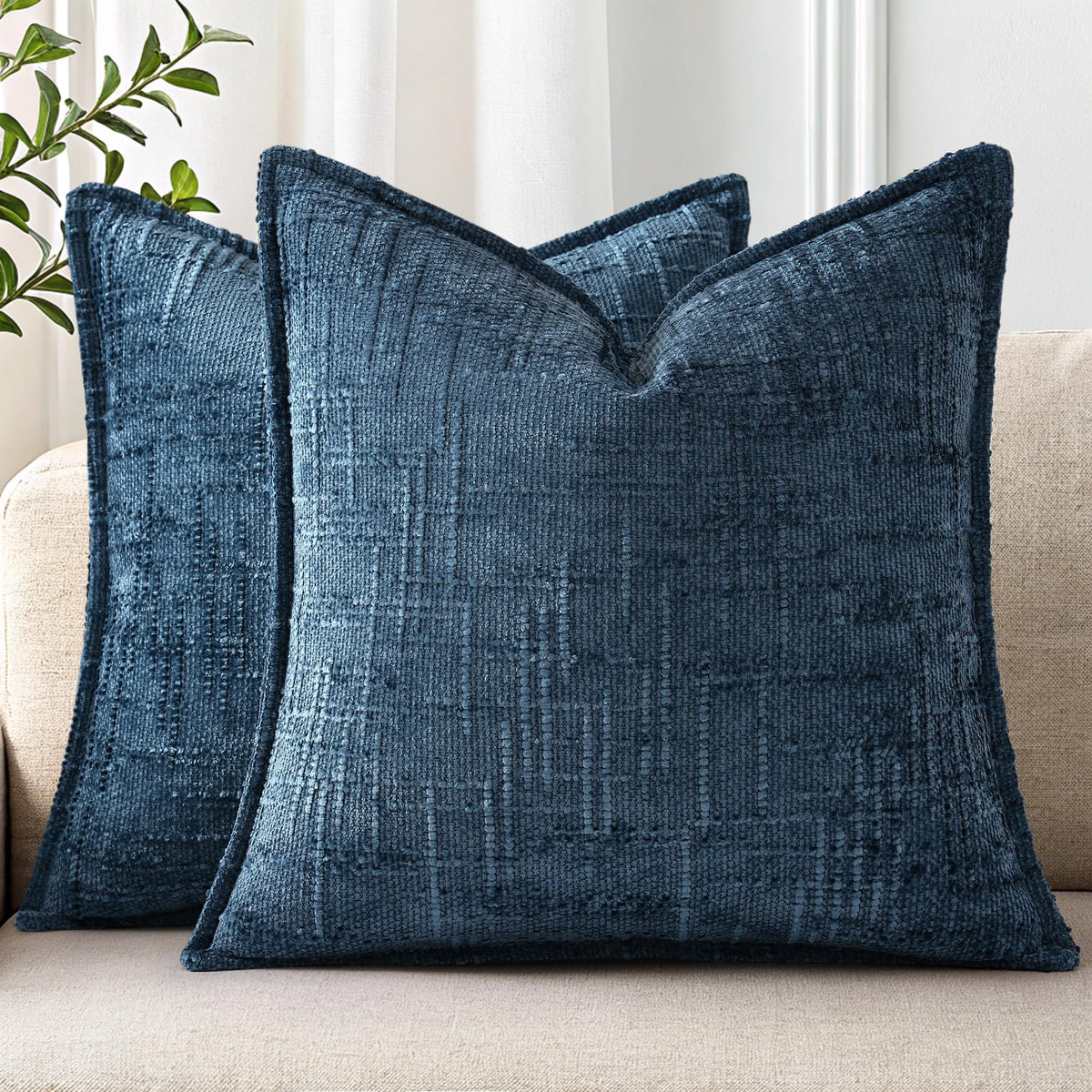 decorUhome Chenille Decorative Throw Pillow Covers 12x20 Set of 2, Navy