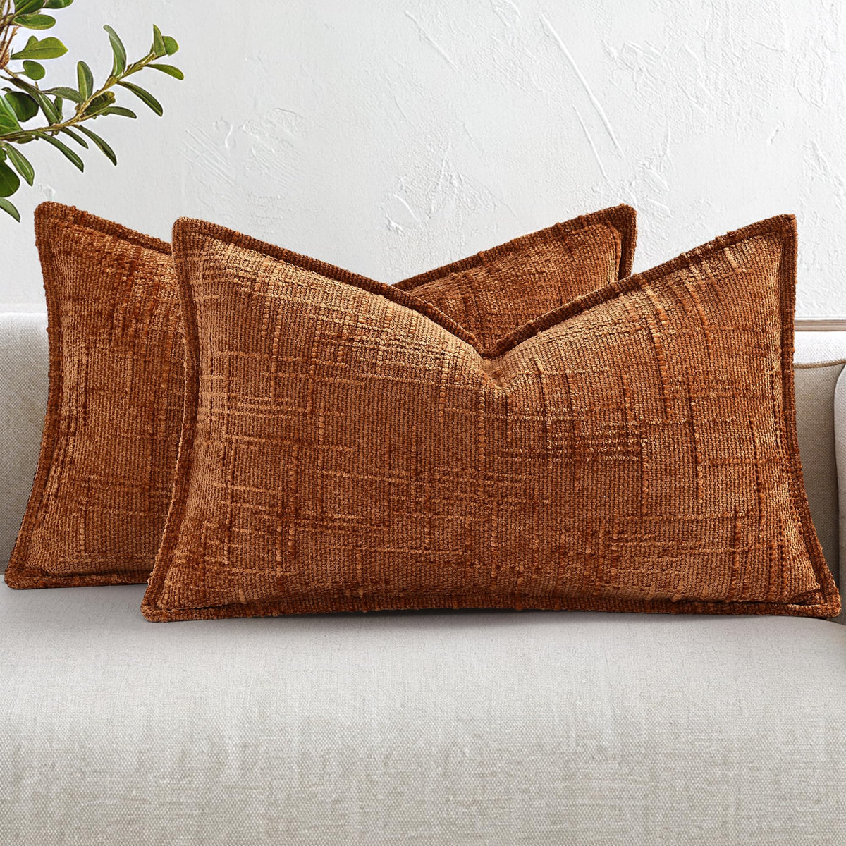 decorUhome Chenille Decorative Throw Pillow Covers 12x20 Set of 2, Navy