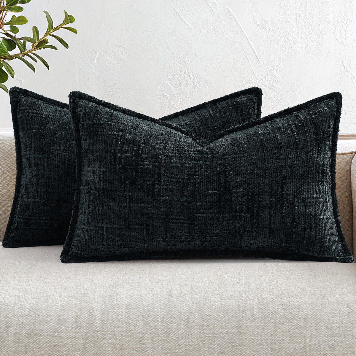 decorUhome Chenille Decorative Throw Pillow Covers 12x20 Set of 2, Navy
