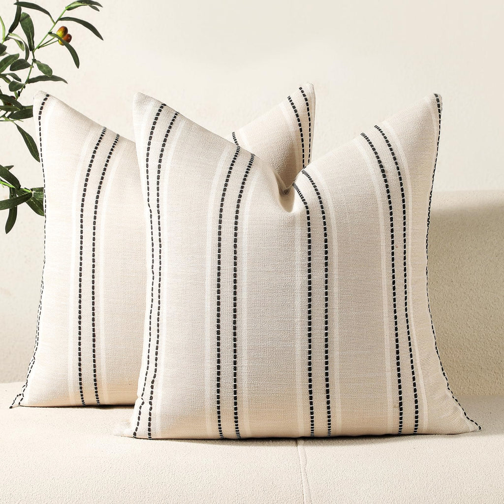 Hckot Sage Green Throw Pillow Covers 20x20 Set of 2 Striped Pillow Covers