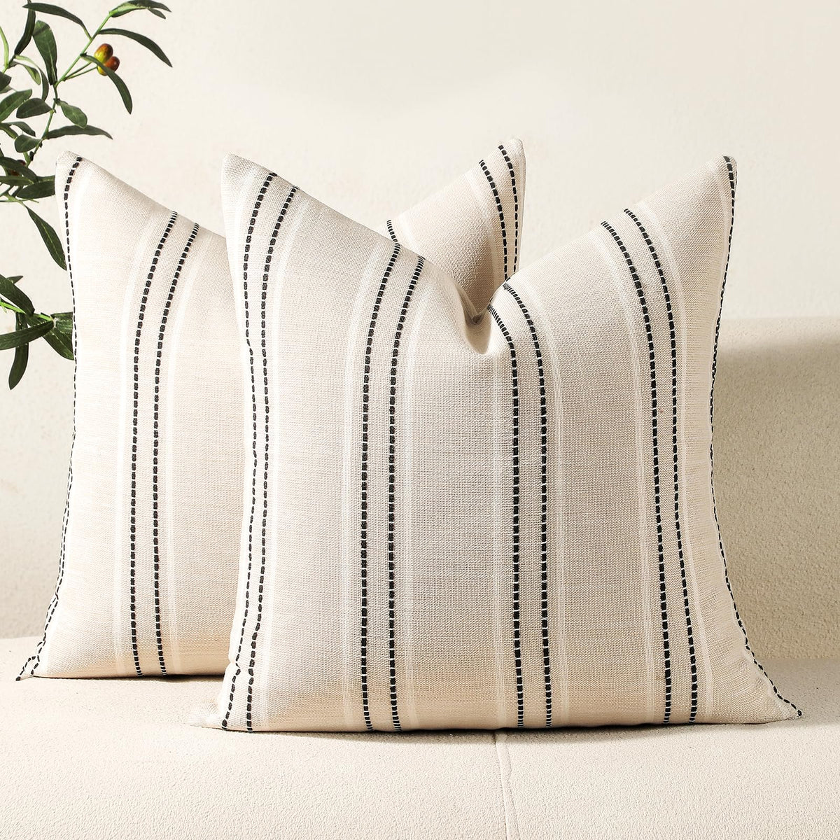 Hckot Sage Green Throw Pillow Covers 20x20 Set of 2 Striped Pillow Covers