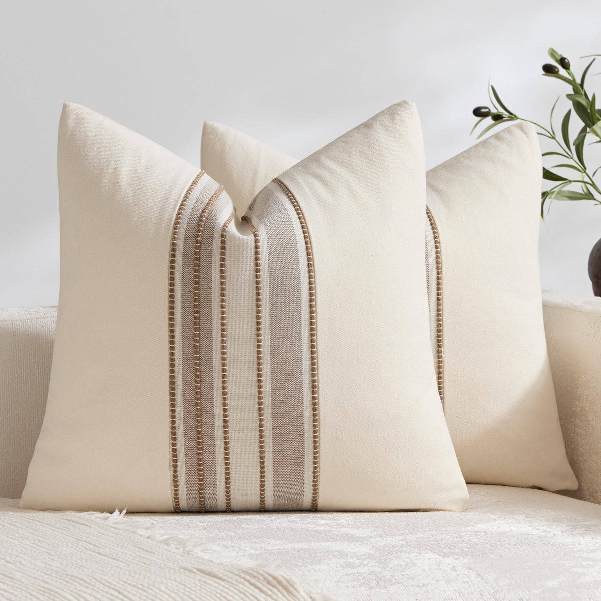 KINDREX Striped Linen Decorative Throw Pillow Covers 18x18 Navy Blue