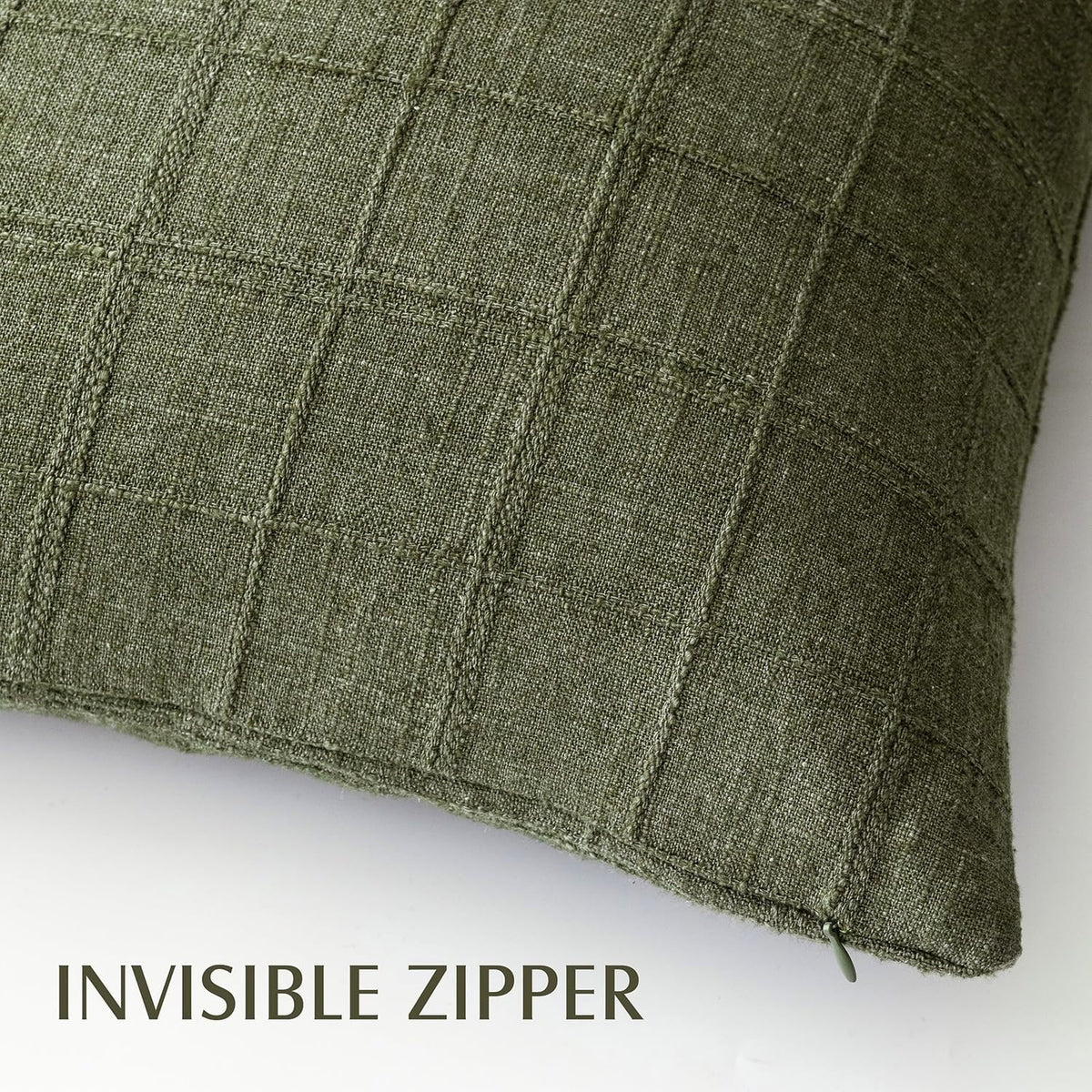 Foindtower Set of 1 Decorative Linen Check Throw Pillow Cover Neutral Farmhouse Lumbar Cushion Cover Modern Boho Home Decor for Sofa Chair Couch Bedroom Living Room,12×20 Inch,Olive Green