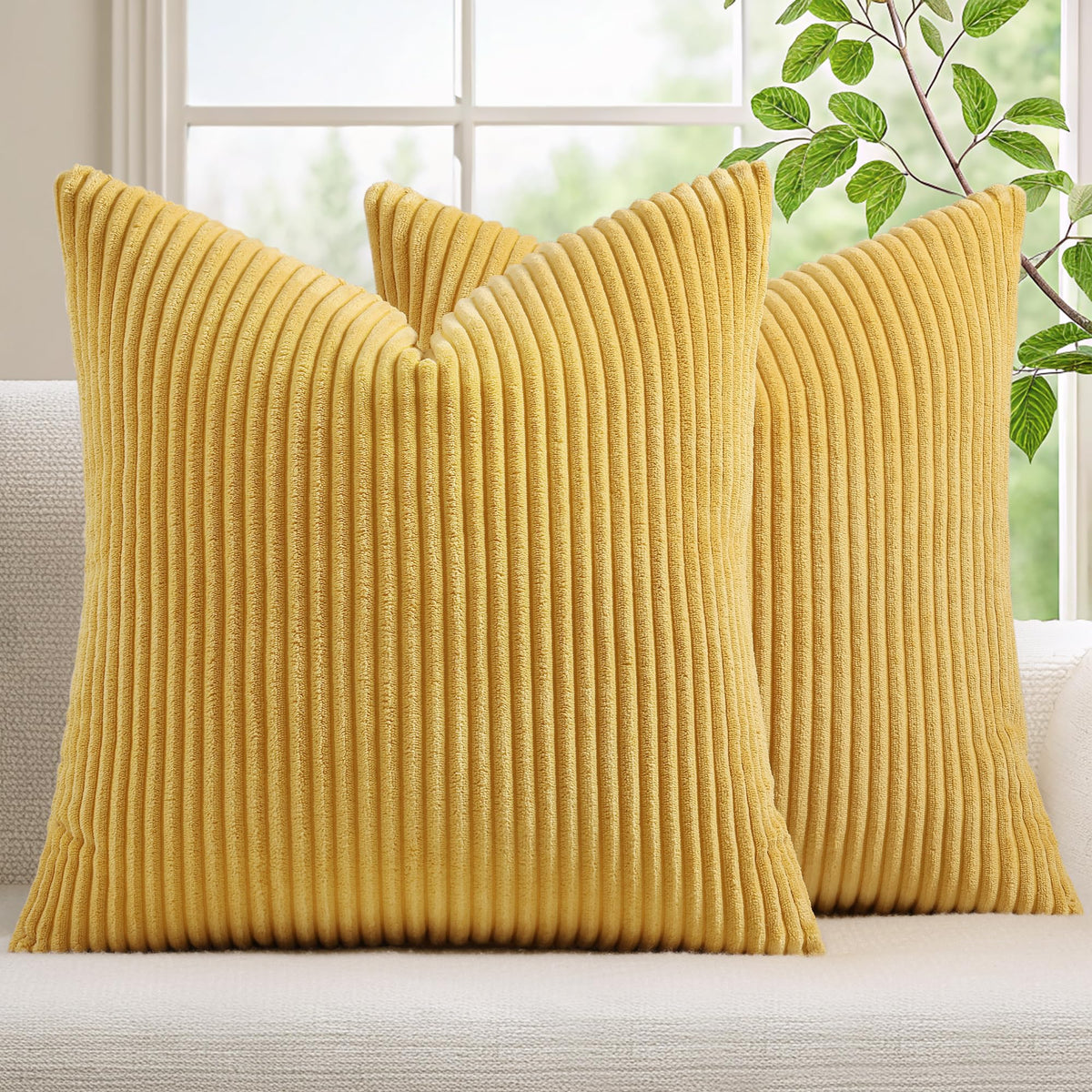 Mecatny Corduroy Fall Throw Pillow Covers 18x18 Set of 2 Cream White