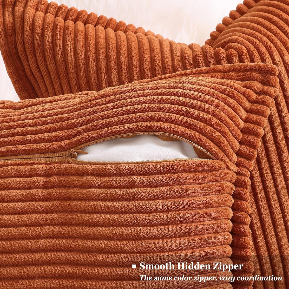 decorUhome Fall Corduroy Rust Throw Pillow Covers 18x18 Set of 2