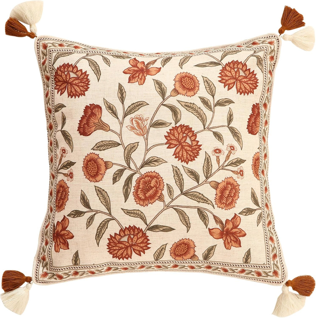 ISAENNE Vintage Elegant Linen Square Throw Pillow Cover,18"x18"-Albano A