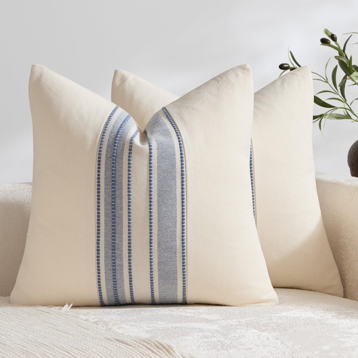 KINDREX Striped Linen Decorative Throw Pillow Covers 18x18 Navy Blue