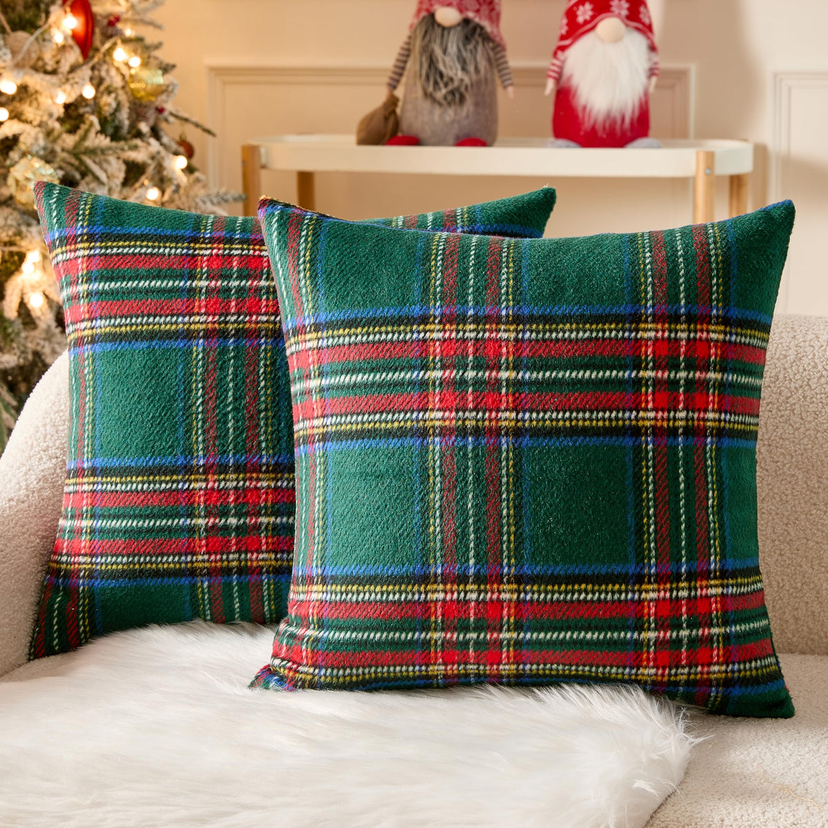 MIULEE Fall Plaid Decorative Pillow Covers Set of 2 18x18 Rust
