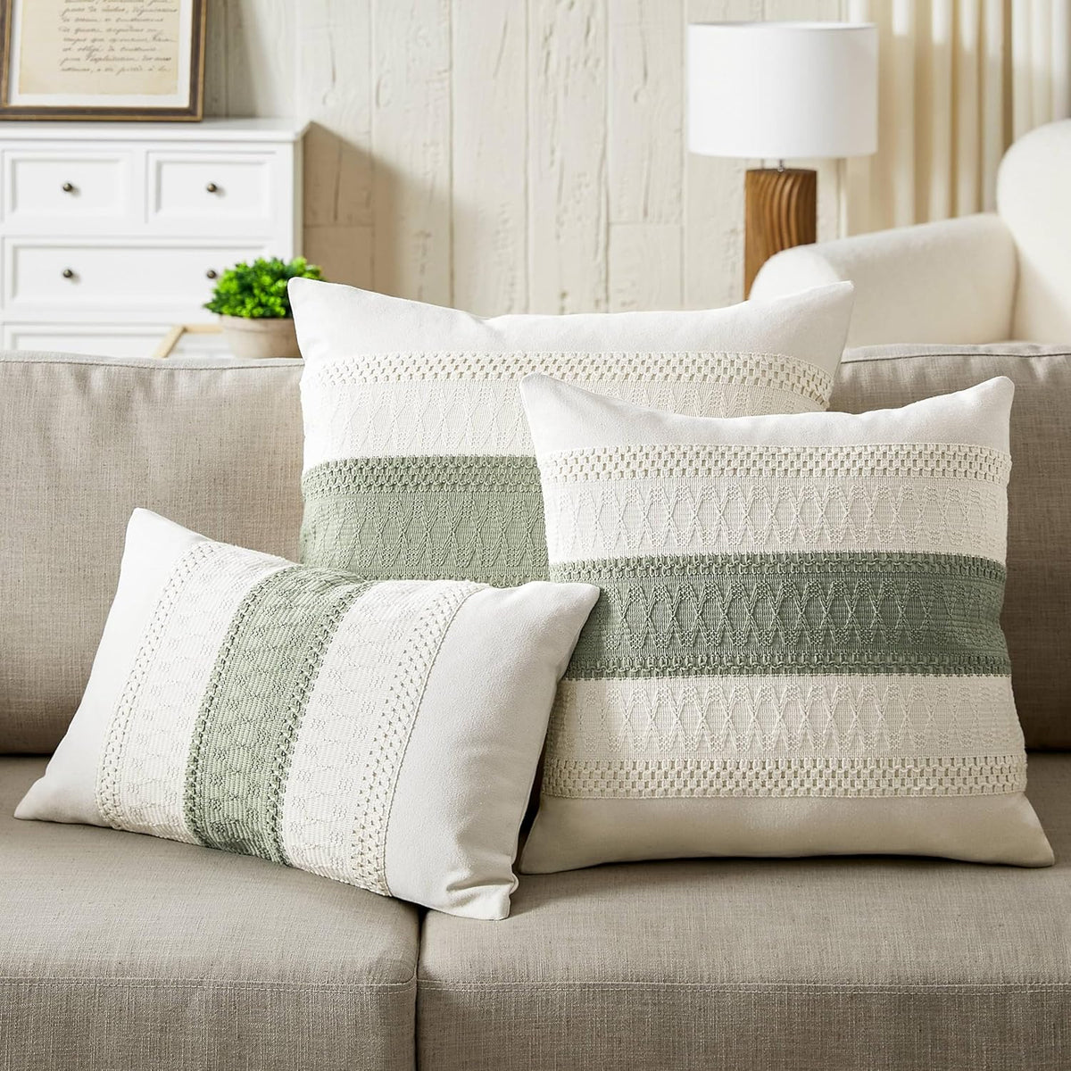 ZeeMart 2 Pack Boho Throw Pillow Covers, Contrast Green 22x22in