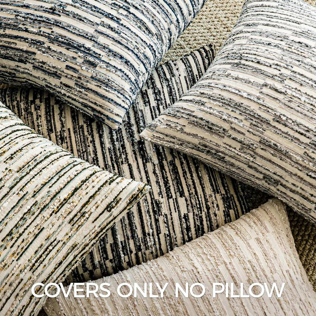 Boho Striped Decorative Throw Pillow Covers 20"X20" Set of 2,Moss Green