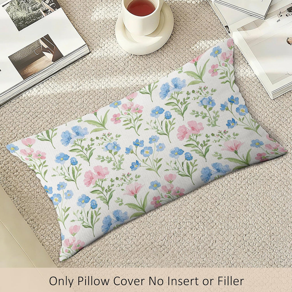 Preppy Pink and Blue Floral Throw Pillow Covers Set of 2