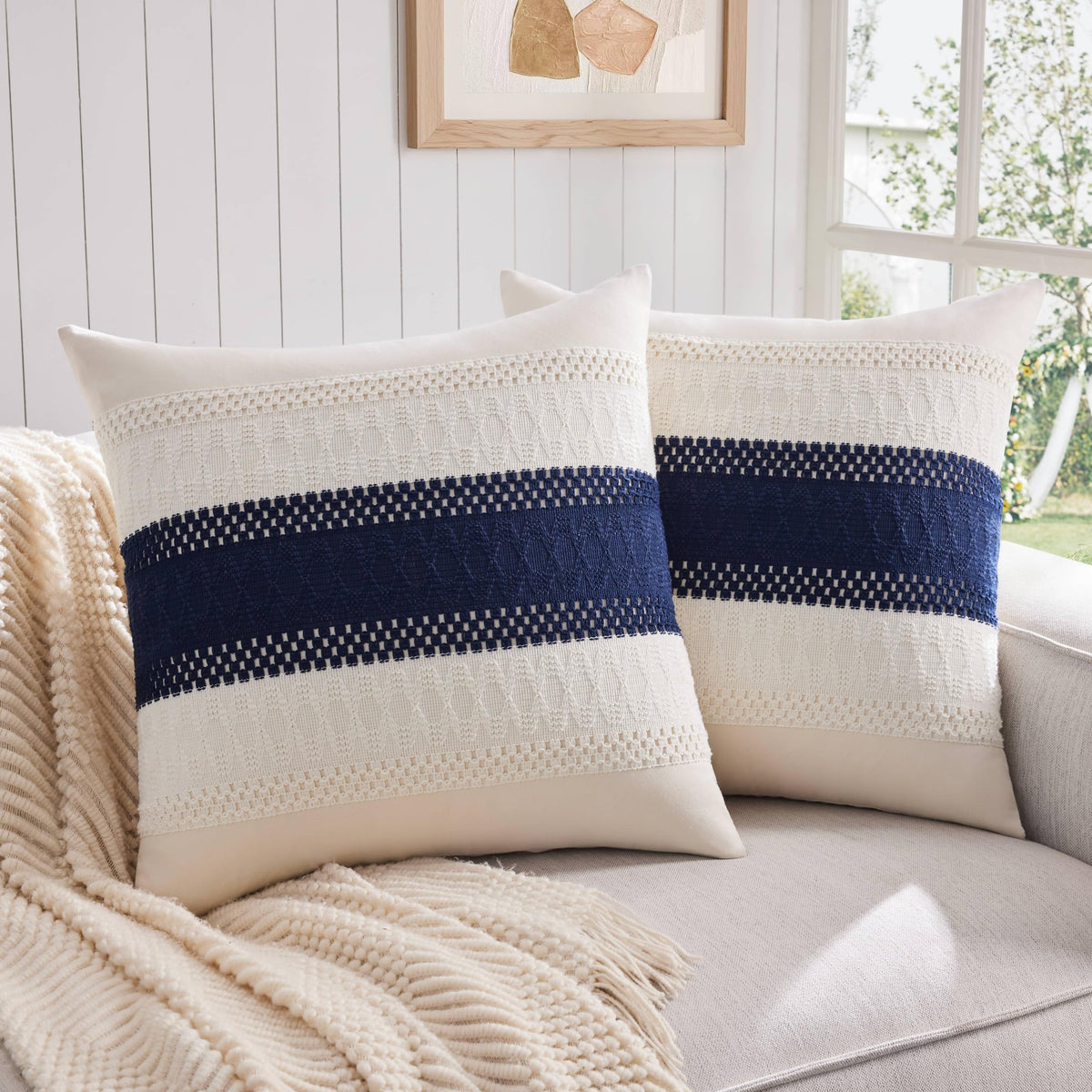 ZeeMart 2 Pack Boho Throw Pillow Covers, Contrast Green 22x22in