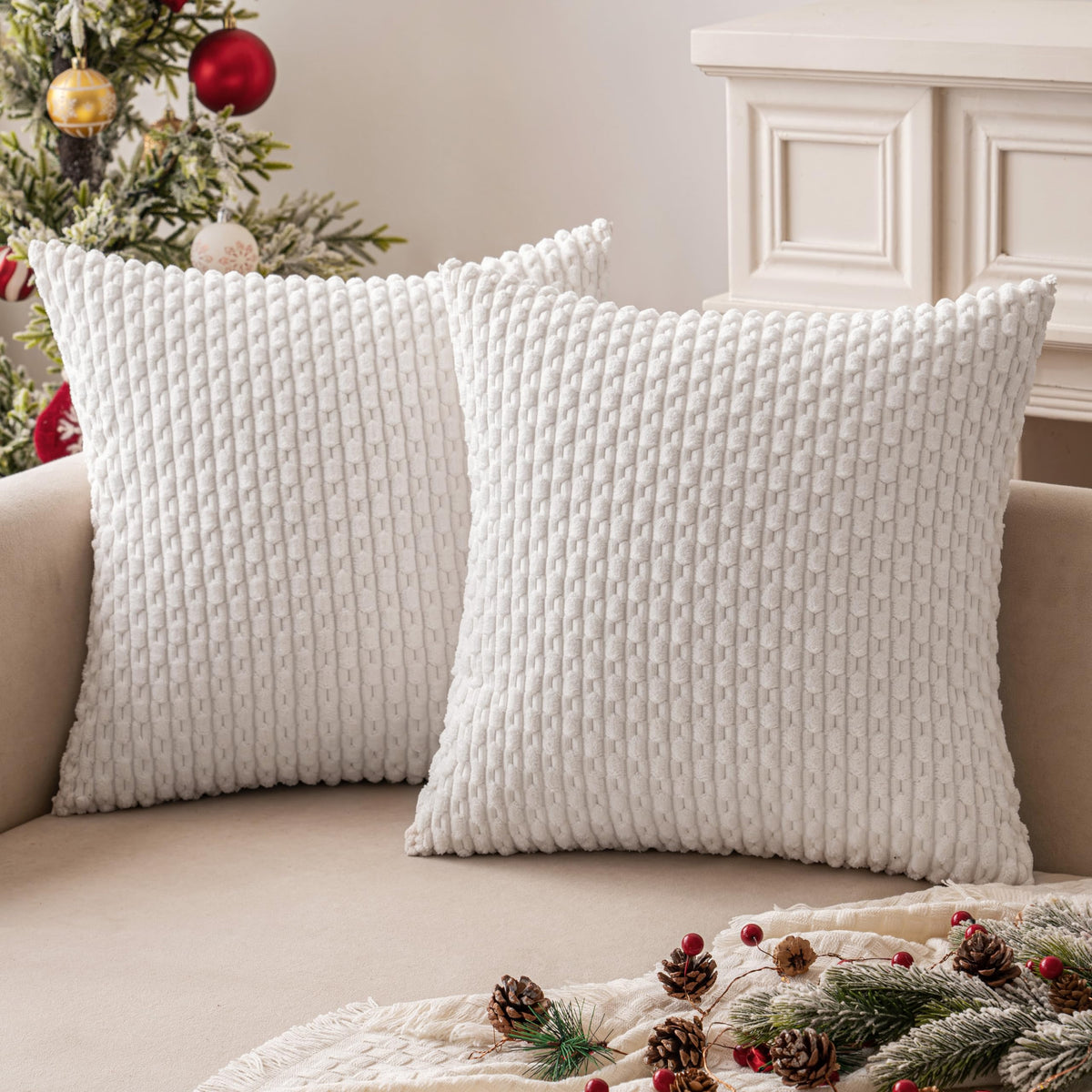 MIULEE Decorative Throw Pillow Covers 20x20 Sage Green Textured Corduroy