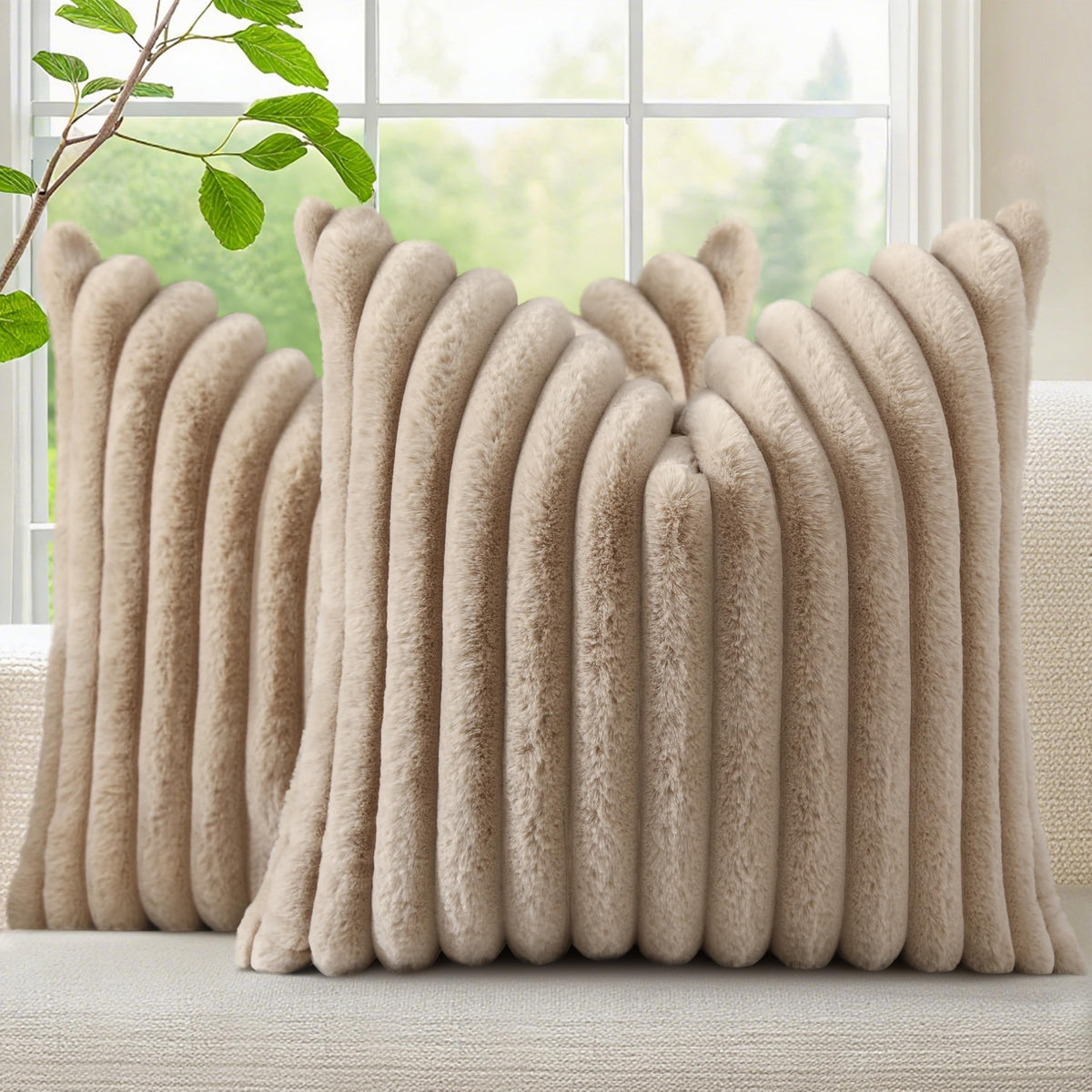 decorUhome Fall Faux Fur Throw Pillow Covers 18x18 Set of 2 Grey Blue