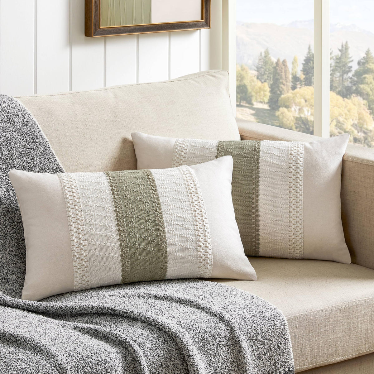 ZeeMart 2 Pack Boho Throw Pillow Covers, Contrast Green 22x22in