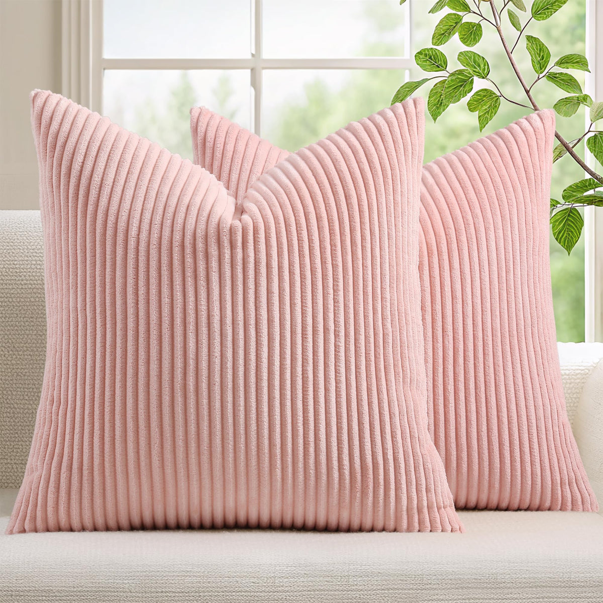 Mecatny Corduroy Fall Throw Pillow Covers 18x18 Set of 2 Cream White