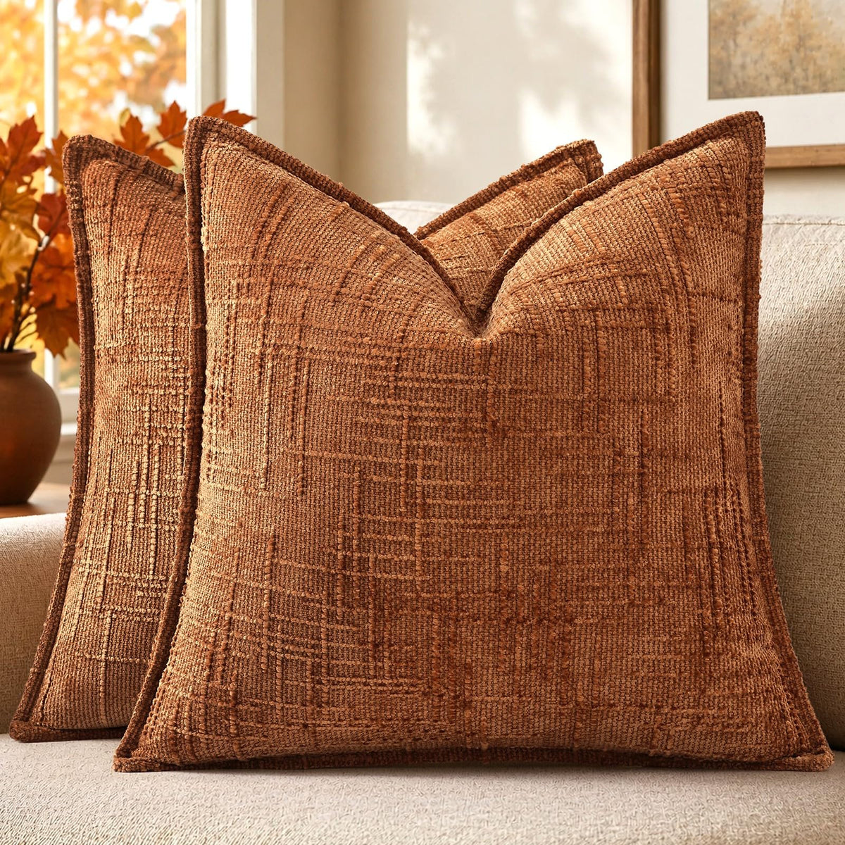 decorUhome Chenille Decorative Throw Pillow Covers 12x20 Set of 2, Navy
