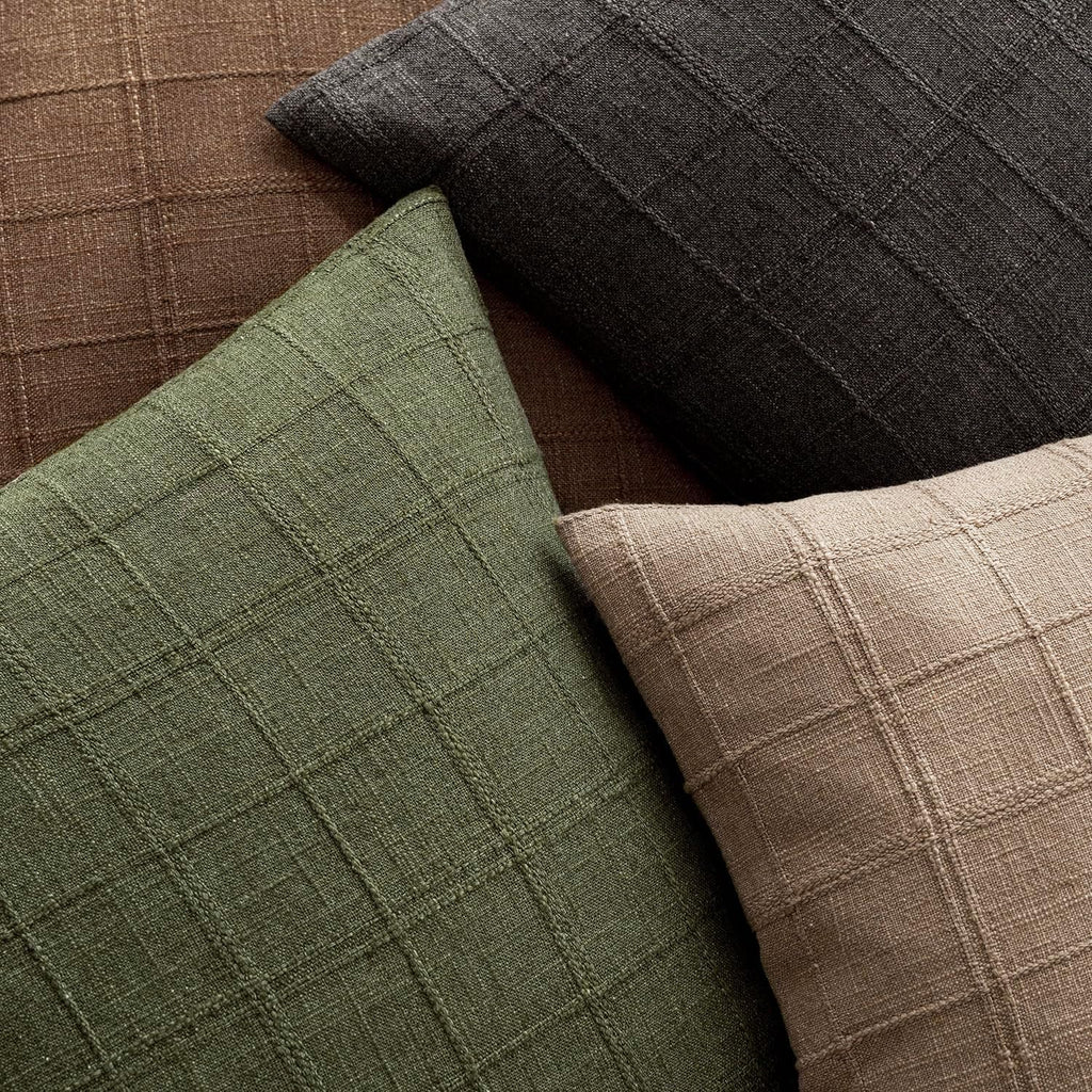 Foindtower Set of 1 Decorative Linen Check Throw Pillow Cover Neutral Farmhouse Lumbar Cushion Cover Modern Boho Home Decor for Sofa Chair Couch Bedroom Living Room,12×20 Inch,Olive Green