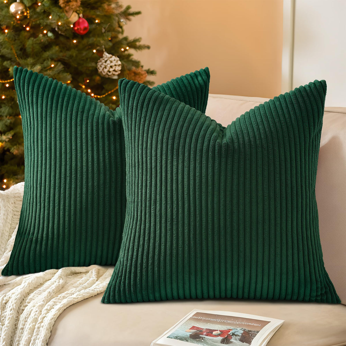 Mecatny Corduroy Fall Throw Pillow Covers 18x18 Set of 2 Cream White