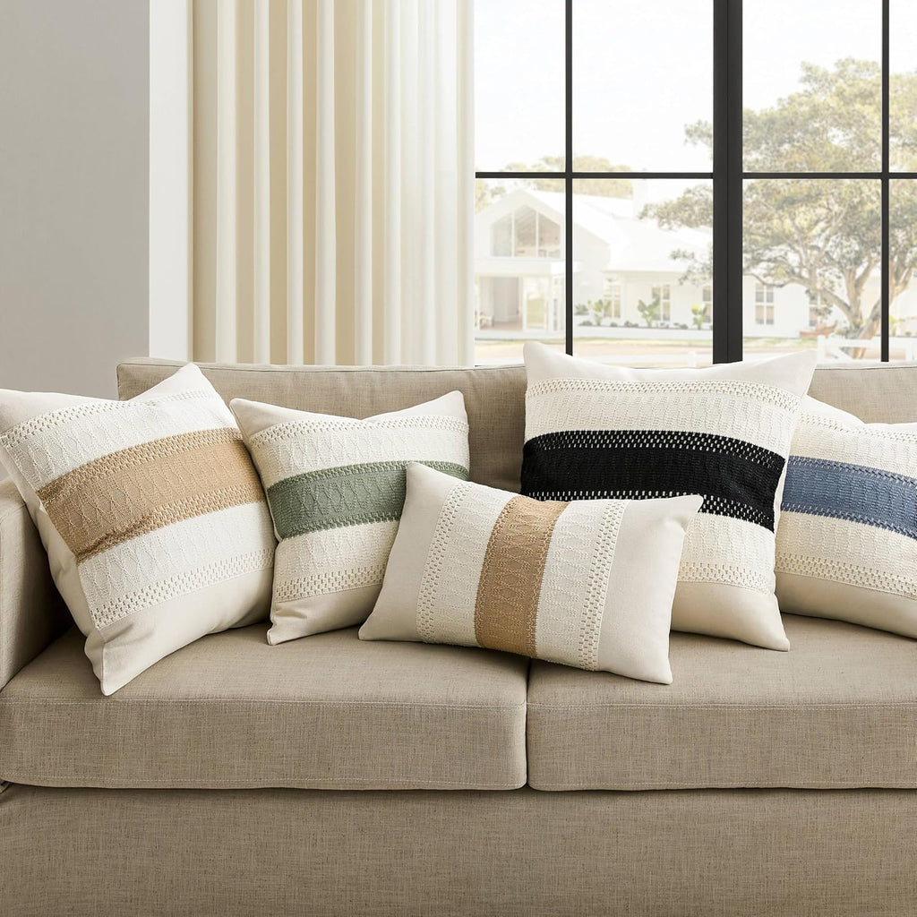 ZeeMart 2 Pack Boho Throw Pillow Covers, Contrast Green 22x22in