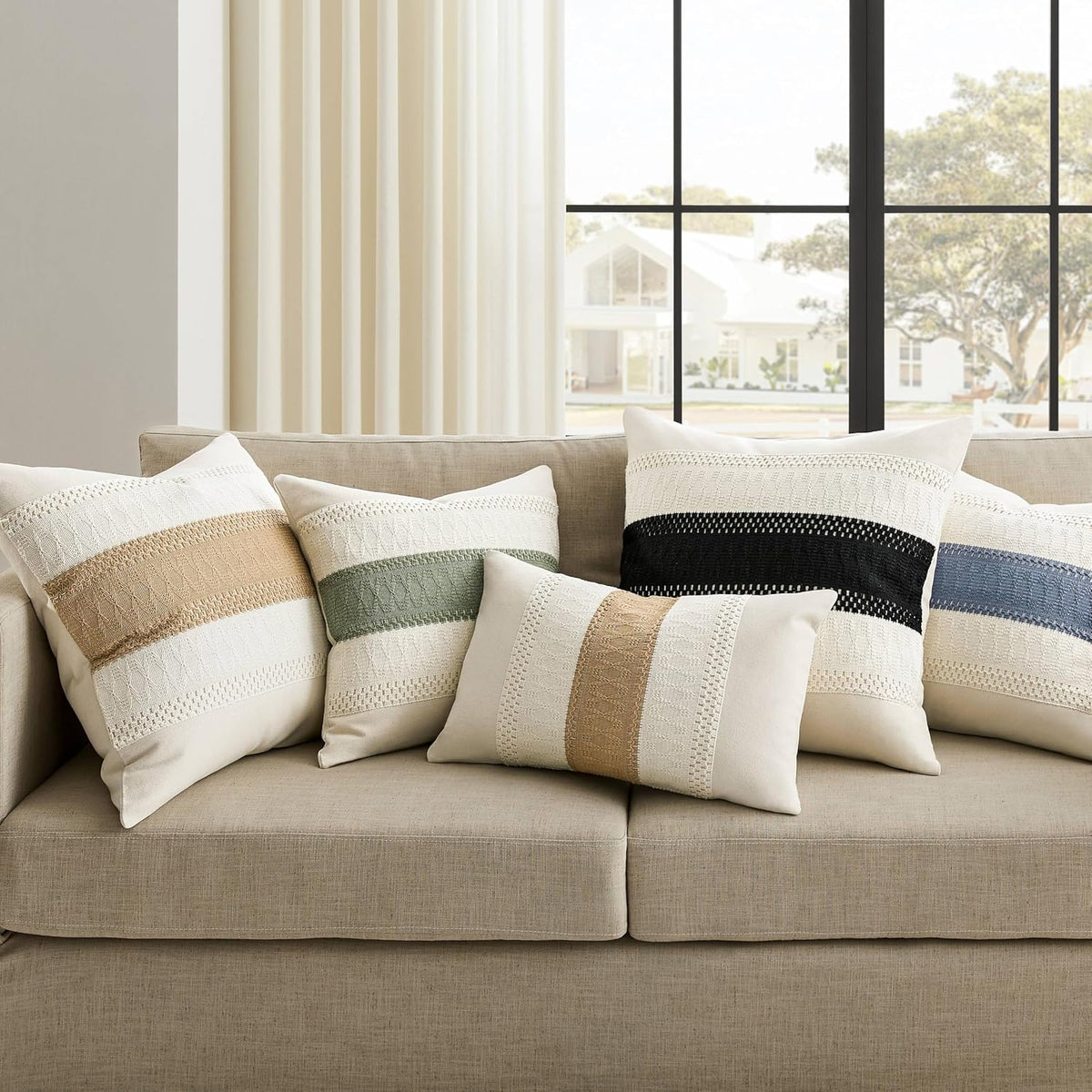 ZeeMart 2 Pack Boho Throw Pillow Covers, Contrast Green 22x22in