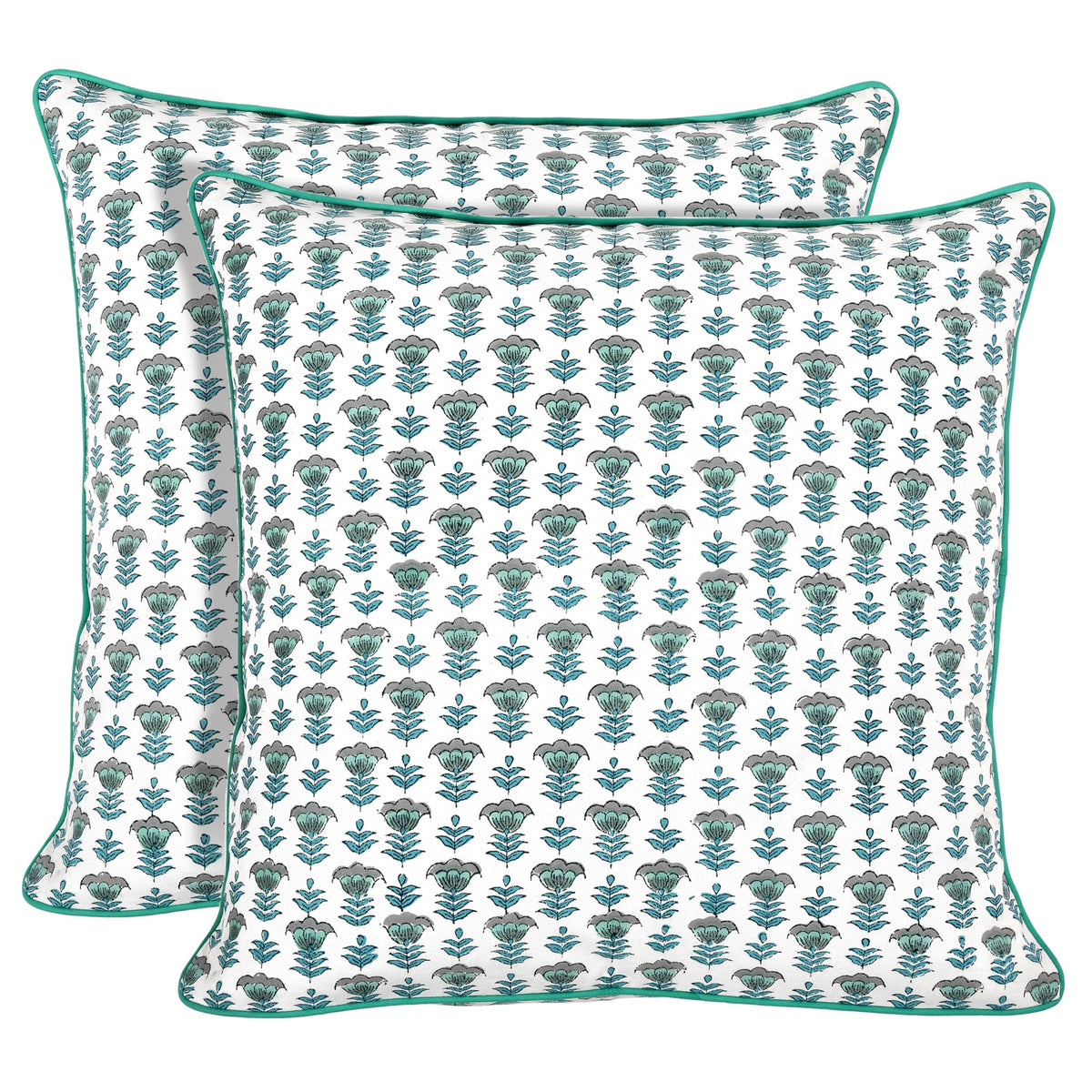 Ridhi Asparagus Green Block Print Cotton Pillow Cover 16x16 Inch Set of 2