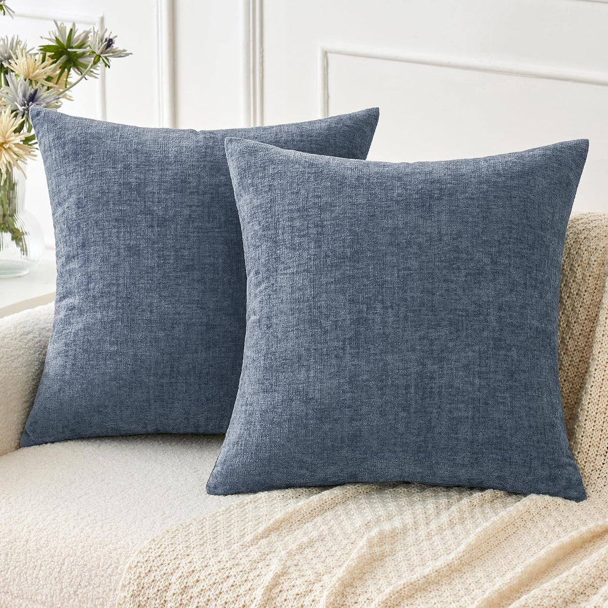 MIULEE Soft Chenille Throw Pillow Covers Green 18x18 Inch Pack of 2