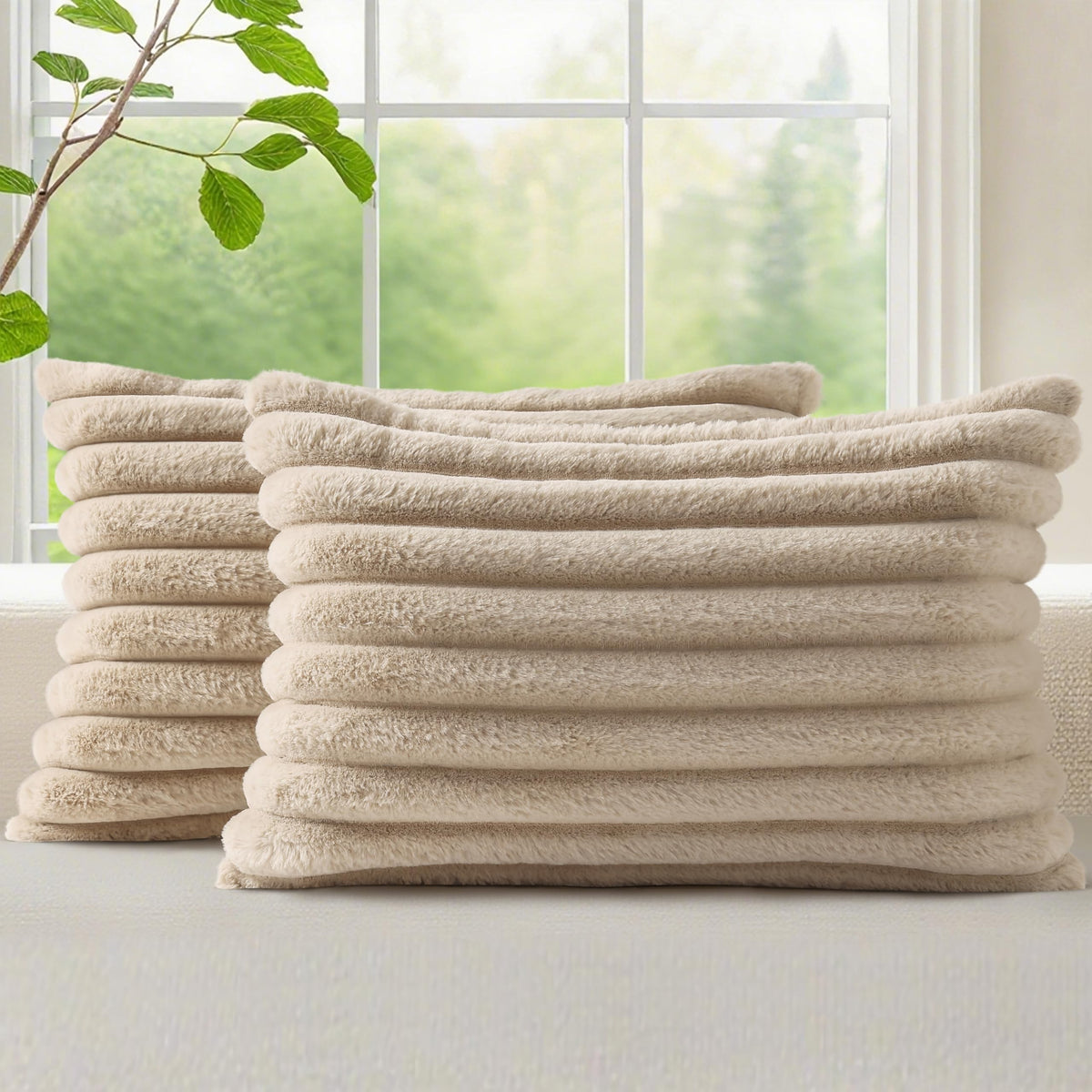 decorUhome Fall Faux Fur Throw Pillow Covers 18x18 Set of 2 Grey Blue