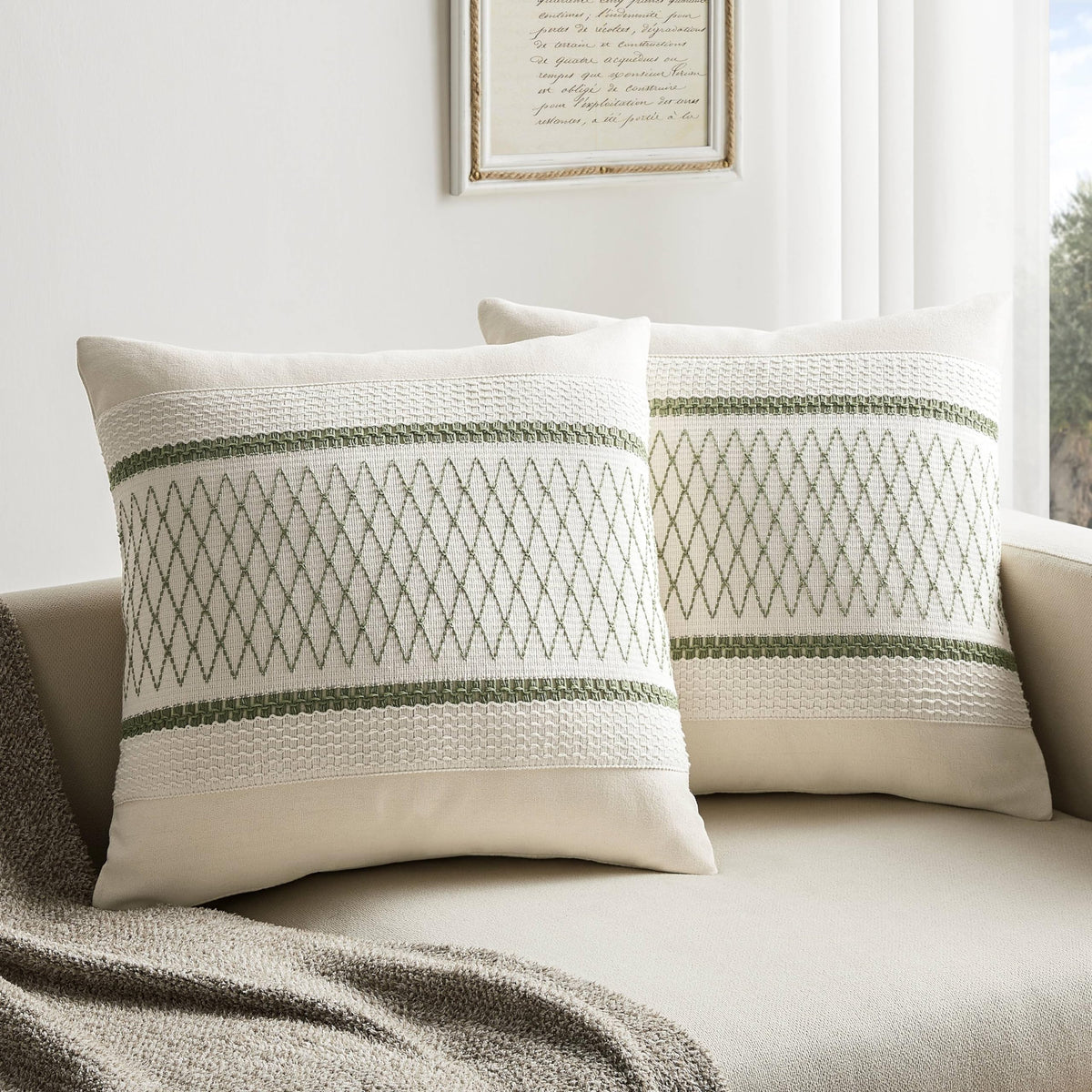 ZeeMart 2 Pack Boho Throw Pillow Covers, Contrast Green 22x22in
