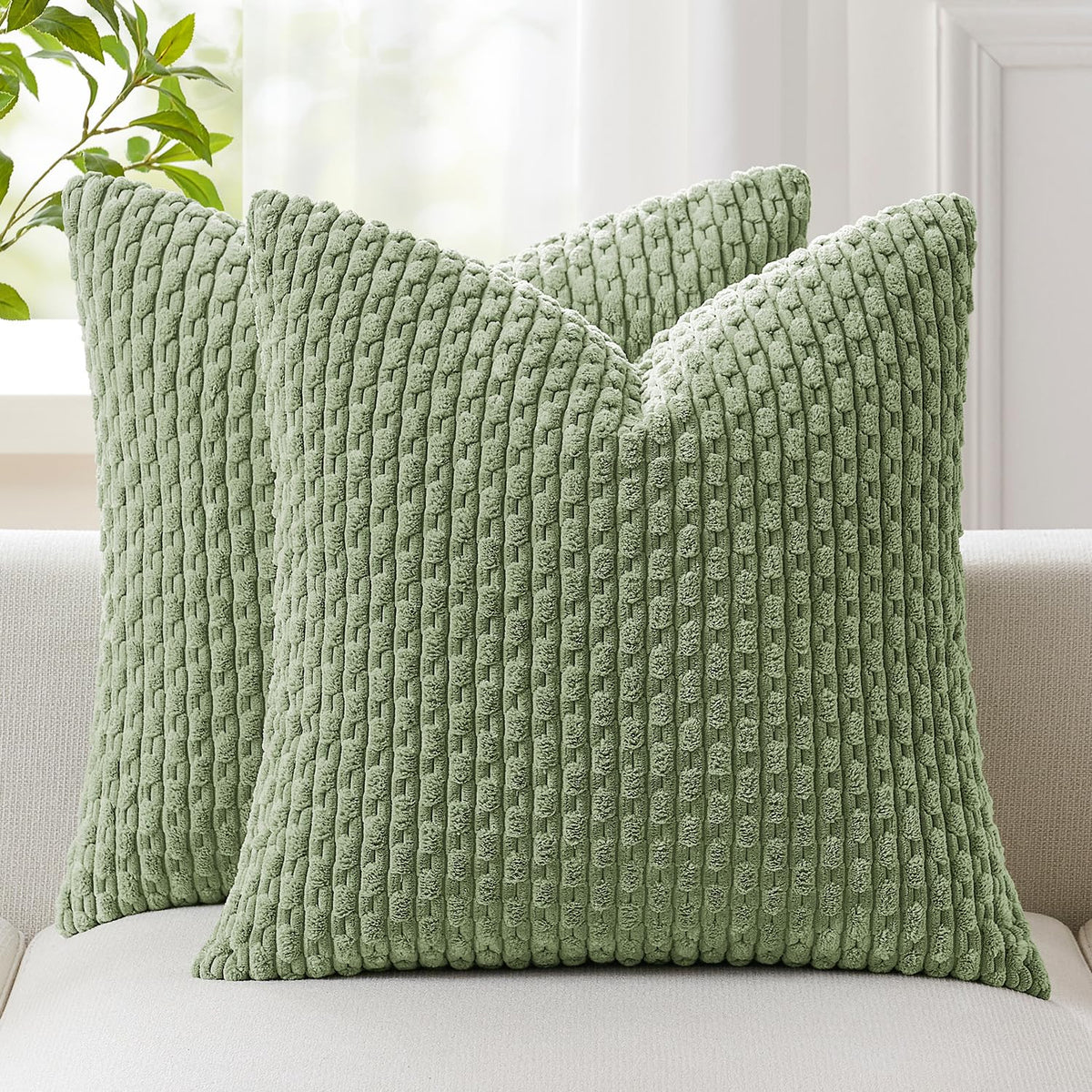Kevin Textile Soft Corduroy 18x18 Inch Pillow Covers 2 Pack, Dark Green