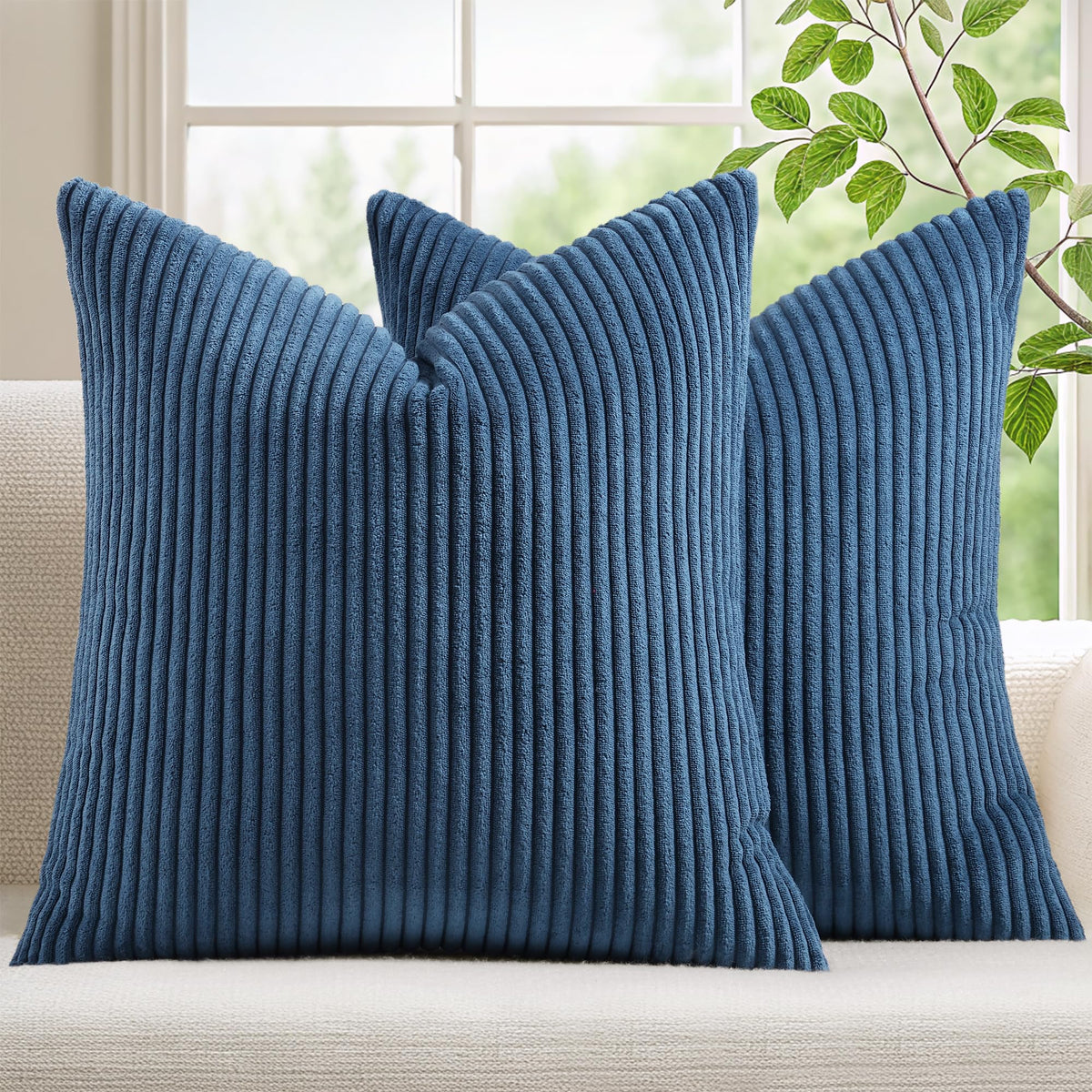 Mecatny Corduroy Fall Throw Pillow Covers 18x18 Set of 2 Cream White