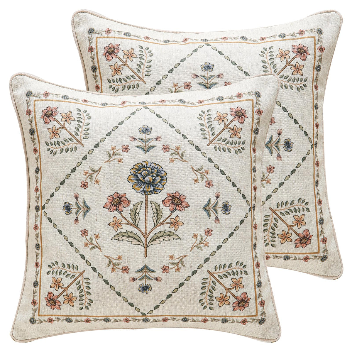 ISAENNE Vintage Elegant Linen Square Throw Pillow Cover,18"x18"-Albano A