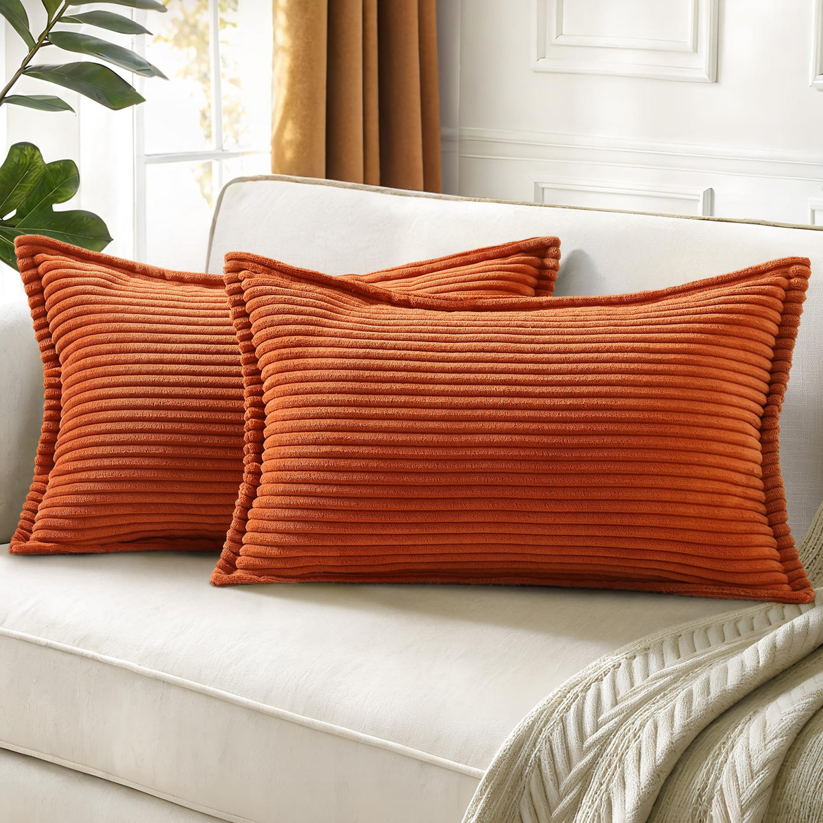decorUhome Fall Corduroy Rust Throw Pillow Covers 18x18 Set of 2